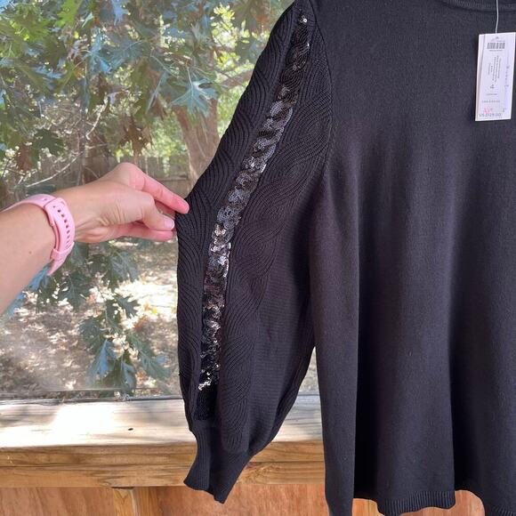 Chico's Women's Black Sequined Textured Pullover Sweater Size 4 (XXL). NEW - Picture 3 of 9